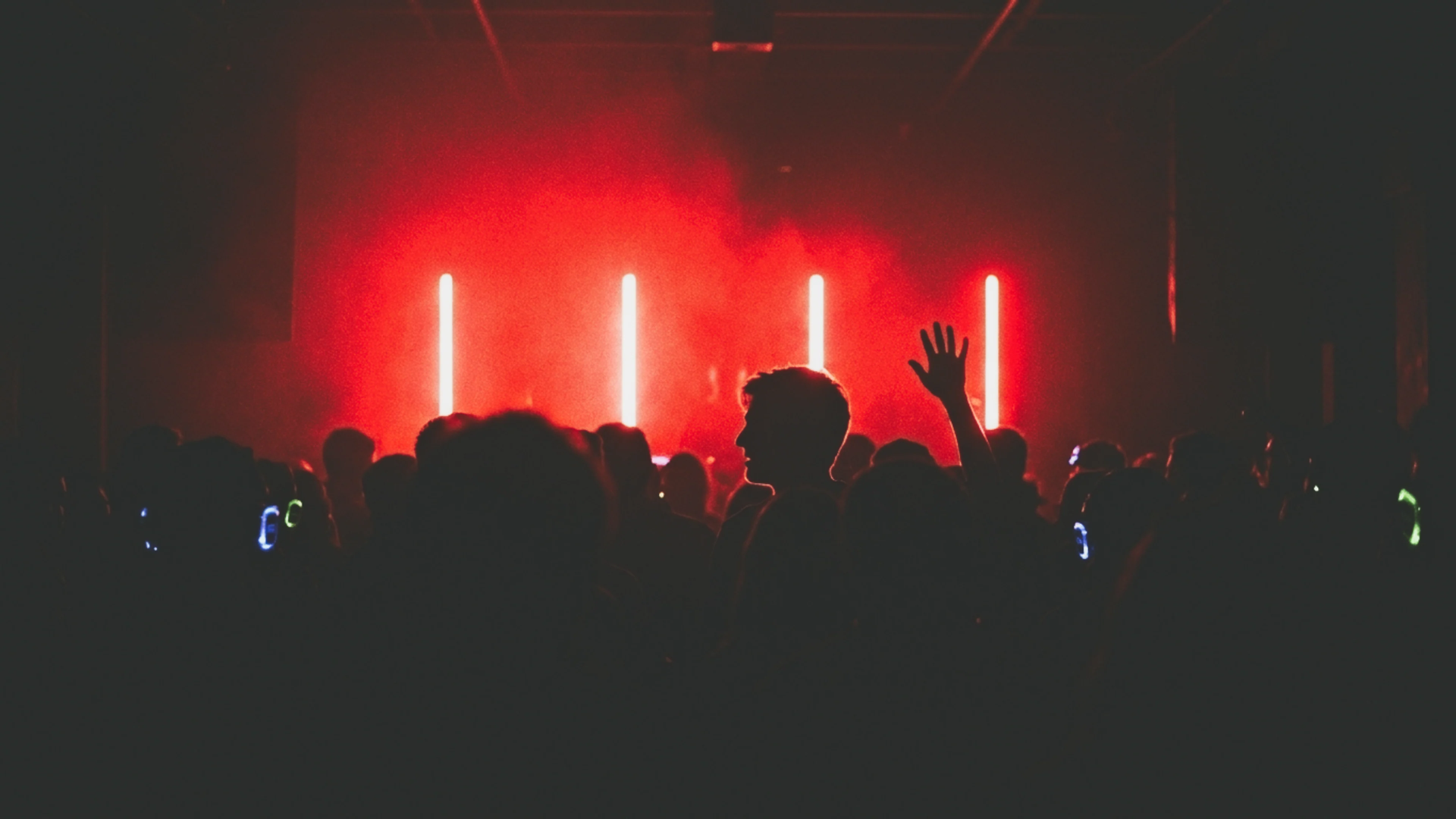 OFFTHERDIIO identity — silhouetted crowd against red neon vertical bars.